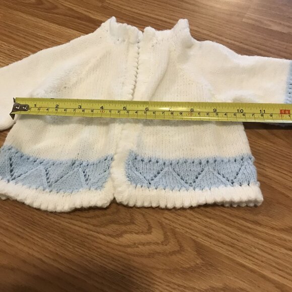 Hand-Knitted Baby Set Jacket Booties & Hat In White & Blue Cute Warmth For Lil's - Picture 7 of 11